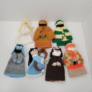 Vintage Handmade Crocheted Knit Nativity Set of 7 Pieces Christmas Plush Doll